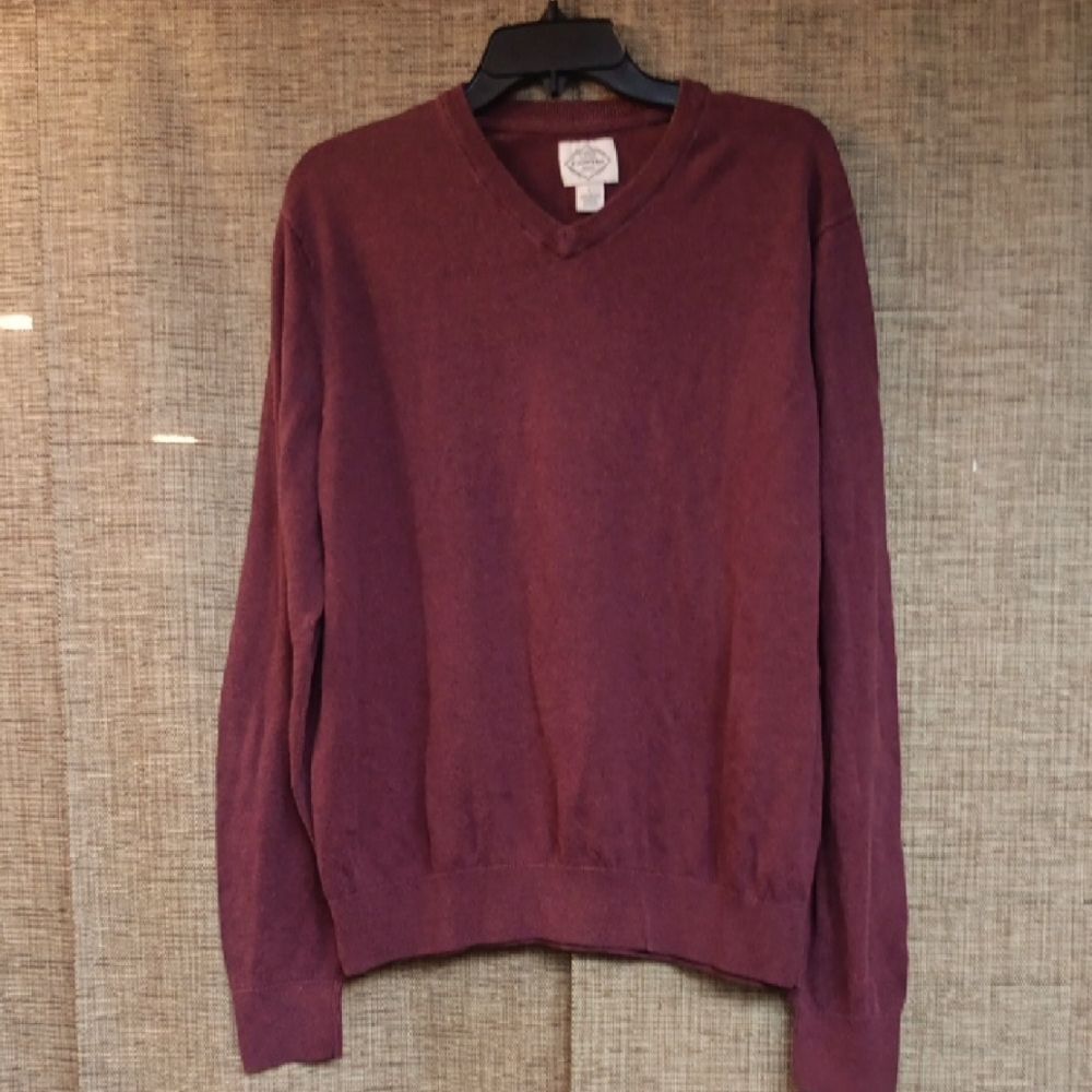 St. John's Bay Men's Maroon Cotton Blend V-Neck Sweater